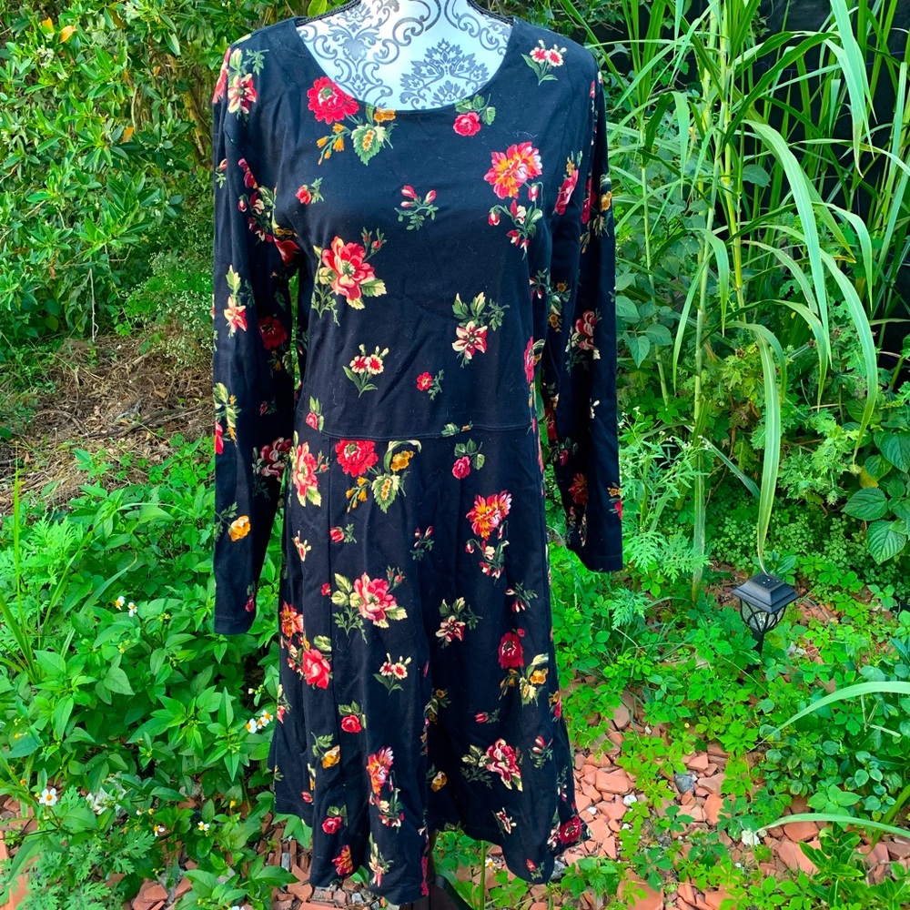 Lands End Long Sleeve Floral Dress